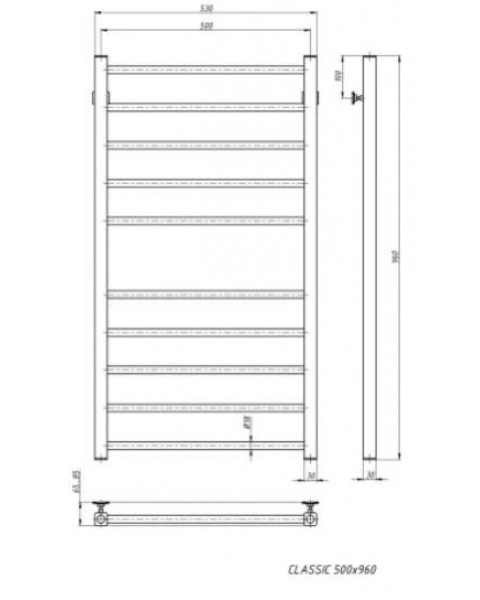 Полотенцесушитель белый мат  Classic 500*1000