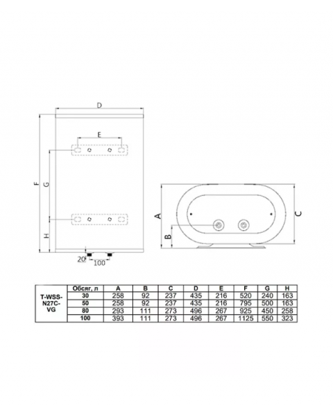 Водонагреватель накопительный Timberk T-WSS100-N27C-VG