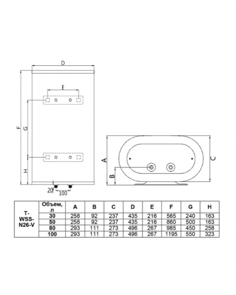 Водонагреватель накопительный Timberk T-WSS100-N26-V